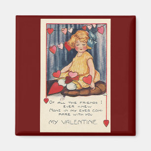 Vintage Cute Valentine's Day, Girl with Red Hearts Magnet