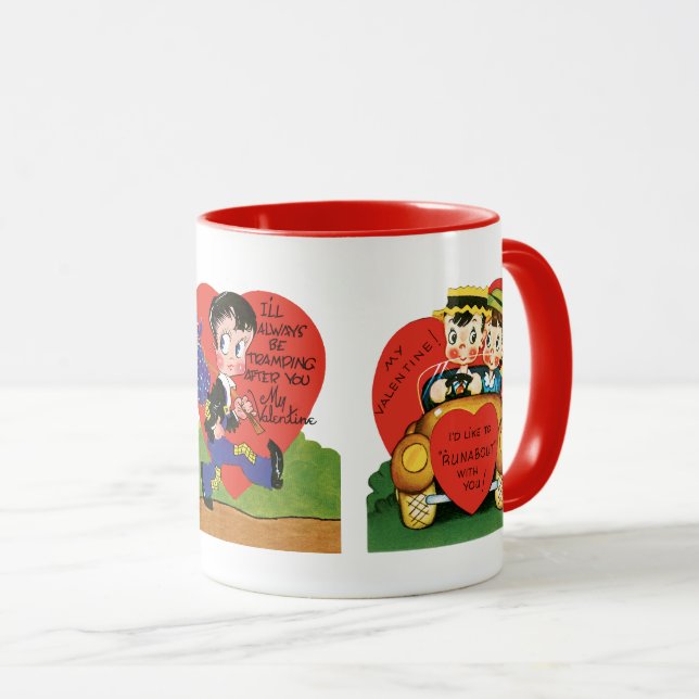 Vintage Cute Valentine's Day, Retro 50s Kitsch Mug (Front Right)