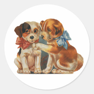 Vintage Cute Valentine's Puppy Love, Two Dog Mutts Classic Round Sticker