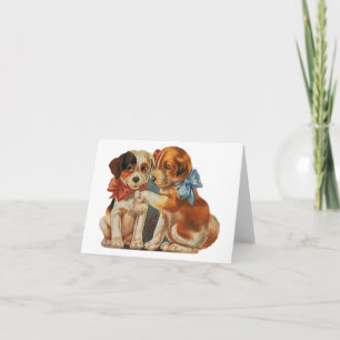 Vintage Cute Valentine's Puppy Love, Two Dog Mutts Holiday Card