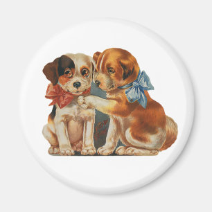 Vintage Cute Valentine's Puppy Love, Two Dog Mutts Magnet
