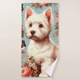 Vintage Cute West Highland White Terrier Bath Towel