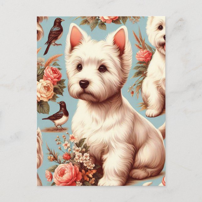 Vintage Cute West Highland White Terrier Postcard (Front)