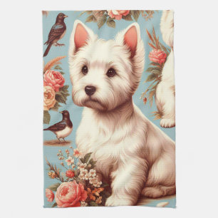 Vintage Cute West Highland White Terrier Tea Towel