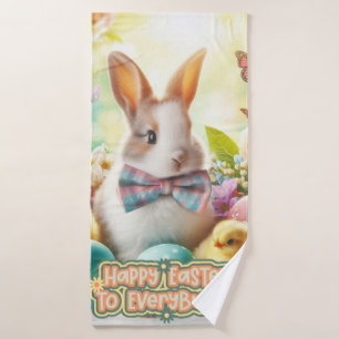 Vintage, Cute, whimsical & colourful Easter bunny Bath Towel