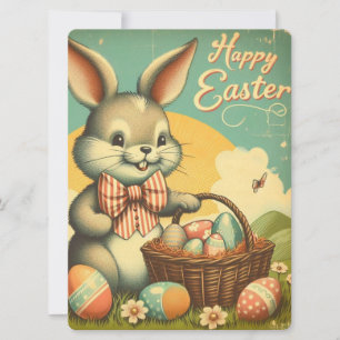 Vintage, Cute, whimsical & colourful Easter bunny Holiday Card