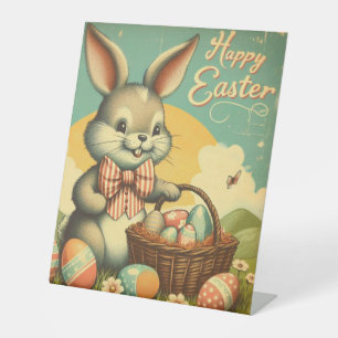 Vintage, Cute, whimsical & colourful Easter bunny Pedestal Sign