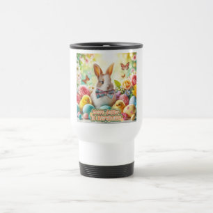 Vintage, Cute, whimsical & colourful Easter bunny Travel Mug