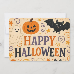 Vintage, cute whimsical Happy Halloween Invitation