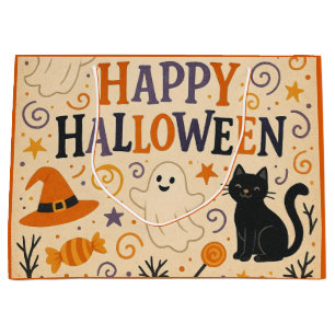 Vintage, cute whimsical Happy Halloween Large Gift Bag