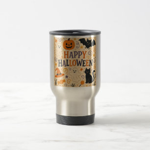 Vintage, cute whimsical Happy Halloween Travel Mug