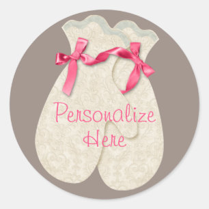 Vintage cute winter mittens ribbon lace  classi classic round sticker