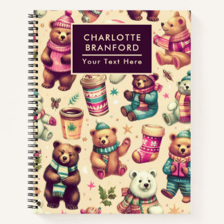 Vintage Cute Winter Teddy Bear Pattern Notebook