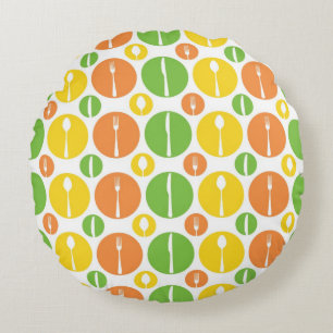 Vintage Cutlery Pattern Round Cushion