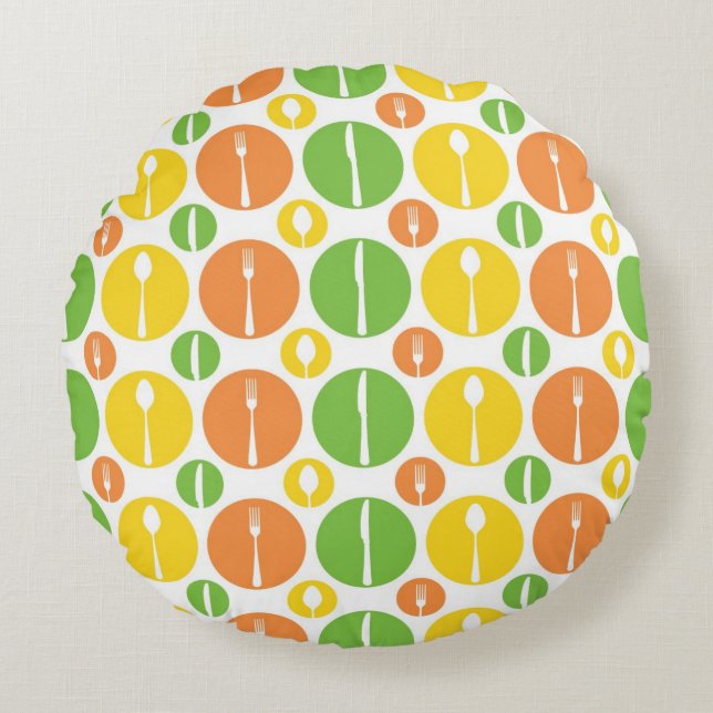 Vintage Cutlery Pattern Round Cushion (Front)