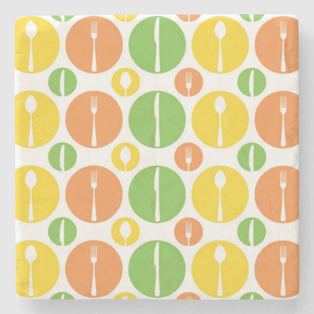 Vintage Cutlery Pattern Stone Coaster (Front)