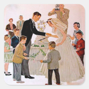 Vintage Cutting the Cake  Square Sticker