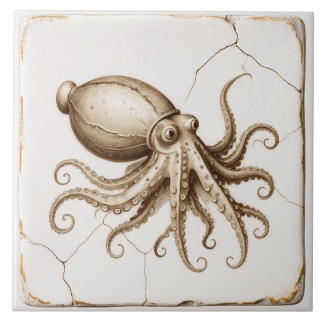 Vintage Cuttlefish Ceramic Tile (Front)