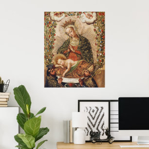 Vintage Cuzco School Virgin Adoring Christ Child Poster