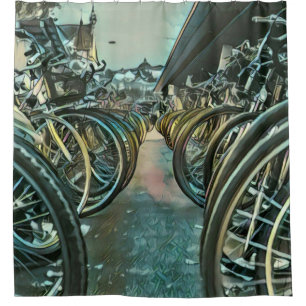 Vintage cycling artwork shower curtain