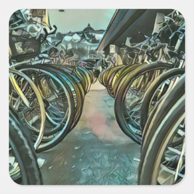 Vintage cycling artwork square sticker (Front)