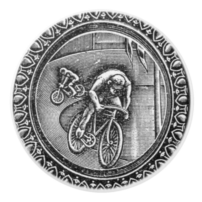 Vintage Cycling Race Engraving Ceramic Knob (Front)