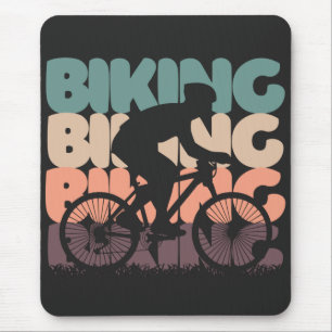 vintage cycling retro colours with biker silhouett mouse mat