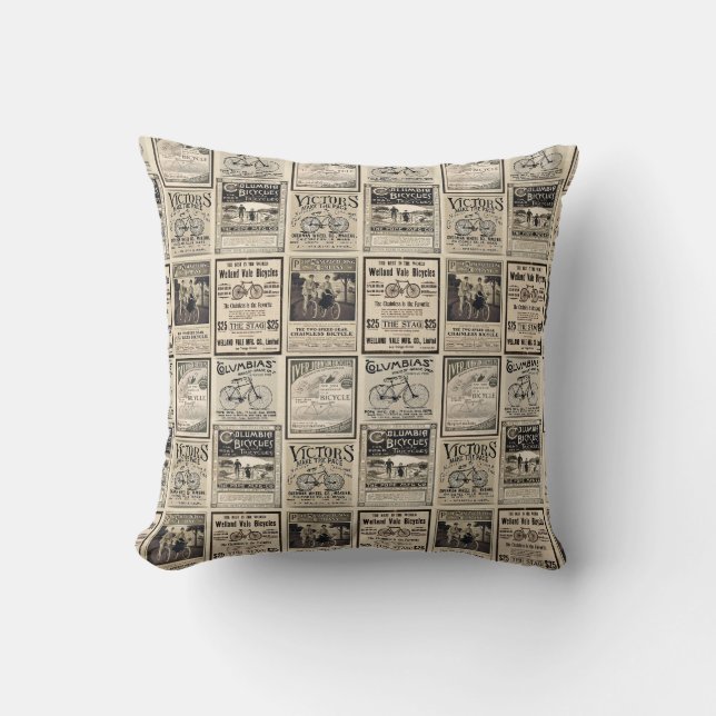 Vintage Cyclist Advertising Collage Cushion (Front)