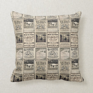 Vintage Cyclist Advertising Collage Cushion