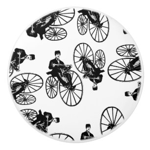 Vintage Cyclist with Antique Bicycle CUSTOM COLOR Ceramic Knob