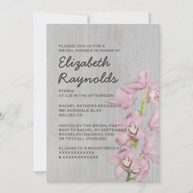 Vintage Cymbidium Orchid Bridal Shower Invitations (Front)