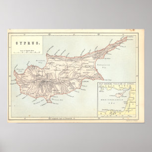 Vintage Cyprus Map 1890's Print