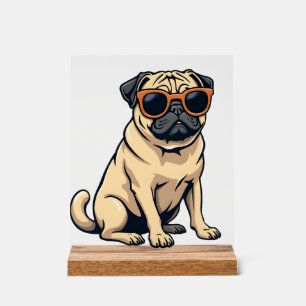 Vintage Dabbing Pug with Sunglasses Funny Dog Vect Acrylic Sign