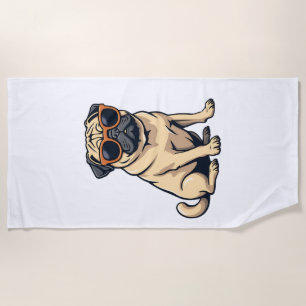 Vintage Dabbing Pug with Sunglasses Funny Dog Vect Beach Towel