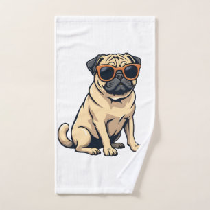 Vintage Dabbing Pug with Sunglasses Funny Dog Vect Hand Towel