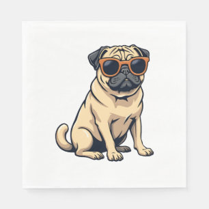 Vintage Dabbing Pug with Sunglasses Funny Dog Vect Napkin
