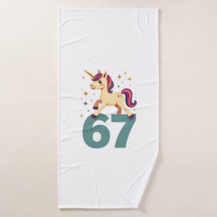 Vintage Dabbing Unicorn 67 Rainbow Birthday Vector Bath Towel