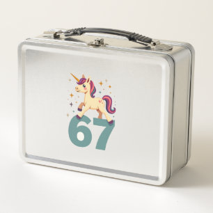 Vintage Dabbing Unicorn 67 Rainbow Birthday Vector Metal Lunch Box