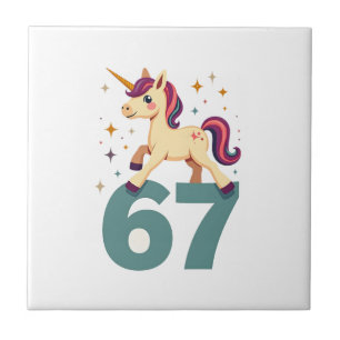 Vintage Dabbing Unicorn 67 Rainbow Birthday Vector Tile