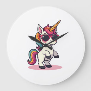 Vintage Dabbing Unicorn Rainbow Cartoon Vector Des Large Clock