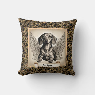Vintage Dachshund Angel Personalised Throw Pillow