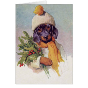 Vintage Dachshund at Christmas (Blank Inside),