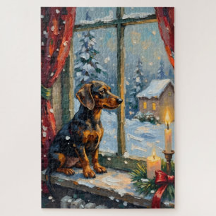 Vintage Dachshund by Cosy Christmas Window Jigsaw Puzzle