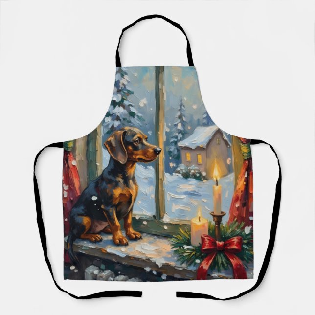 Vintage Dachshund by Cozy Christmas Window Apron (Front)