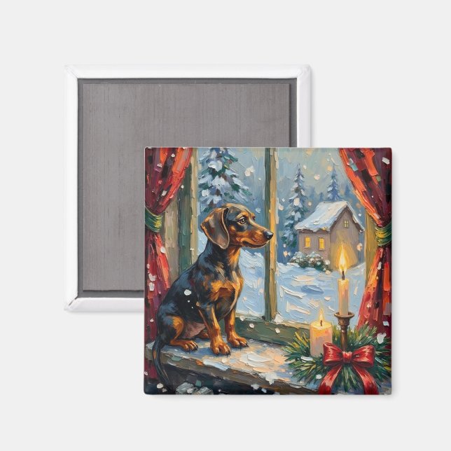 Vintage Dachshund by Cozy Christmas Window Magnet (Front/Back)