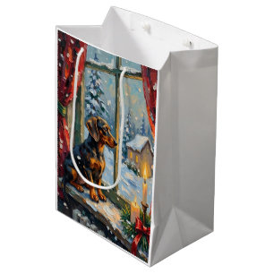 Vintage Dachshund by Cozy Christmas Window Medium Gift Bag