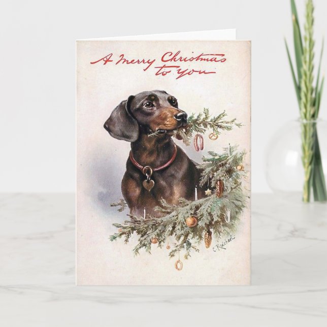 Vintage Dachshund Christmas Card (Front)
