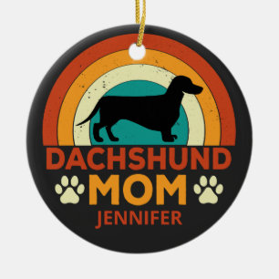 Vintage Dachshund  Dog Mum Sunset Personalised Ceramic Tree Decoration
