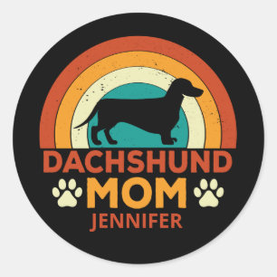Vintage Dachshund Dog Mum Sunset Personalised Classic Round Sticker
