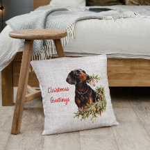 Vintage Dachshund Dog Rustic Christmas Greetings